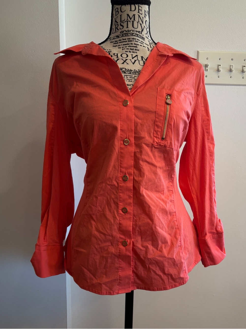 Anne Klein Coral Button-Down Shirt with Zip Pocket